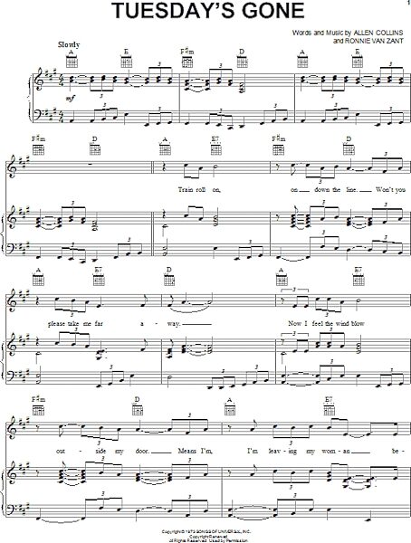 open zoom image for Tuesday's Gone - Piano/Vocal/Guitar, New, Main