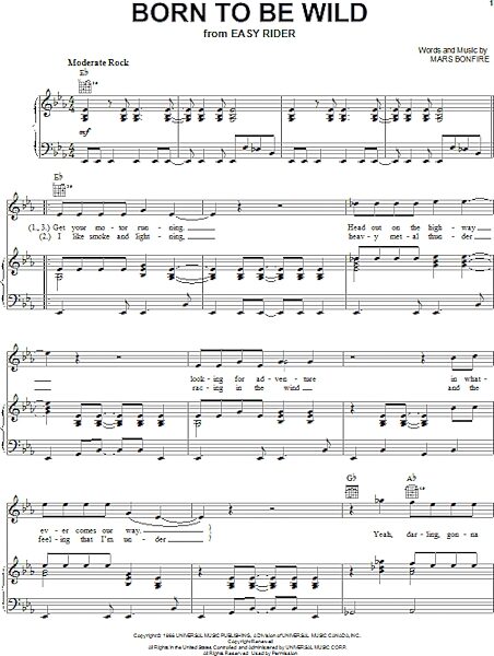 open zoom image for Born To Be Wild - Piano/Vocal/Guitar, New, Main