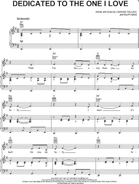 open zoom image for Dedicated To The One I Love - Piano/Vocal/Guitar, New, Main