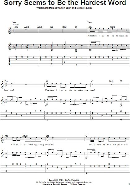 open zoom image for Sorry Seems To Be The Hardest Word - Solo Guitar, New, Main