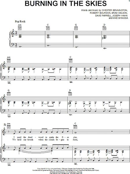 open zoom image for Burning In The Skies - Piano/Vocal/Guitar, New, Main