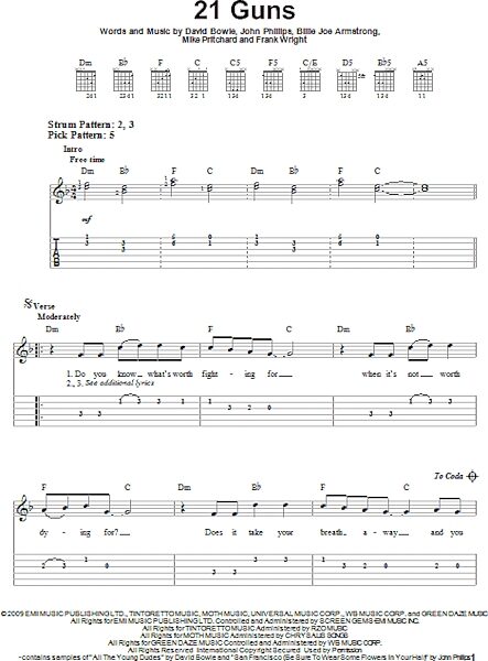 open zoom image for 21 Guns - Easy Guitar with TAB, New, Main