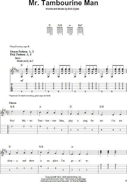 open zoom image for Mr. Tambourine Man - Easy Guitar with TAB, New, Main