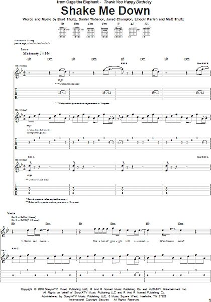 open zoom image for Shake Me Down - Guitar TAB, New, Main