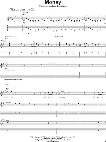 open zoom image for Money - Guitar TAB, New, Main