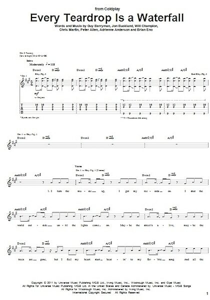 open zoom image for Every Teardrop Is A Waterfall - Guitar TAB, New, Main