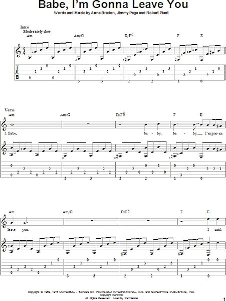 open zoom image for Babe, I'm Gonna Leave You - Solo Guitar, New, Main