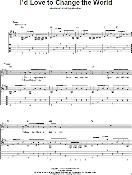 open zoom image for I'd Love To Change The World - Solo Guitar, New, Main