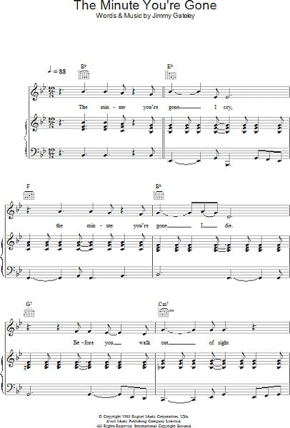 open zoom image for The Minute You're Gone - Piano/Vocal/Guitar, New, Main
