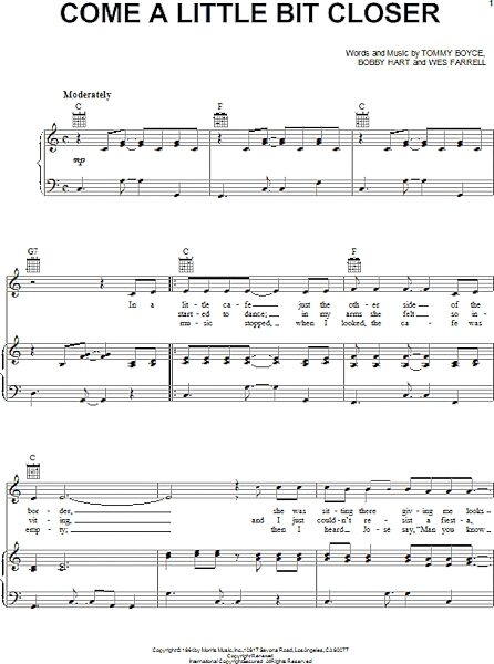open zoom image for Come A Little Bit Closer - Piano/Vocal/Guitar, New, Main
