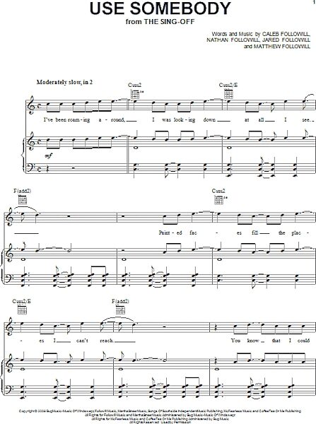 open zoom image for Use Somebody - Piano/Vocal/Guitar, New, Main