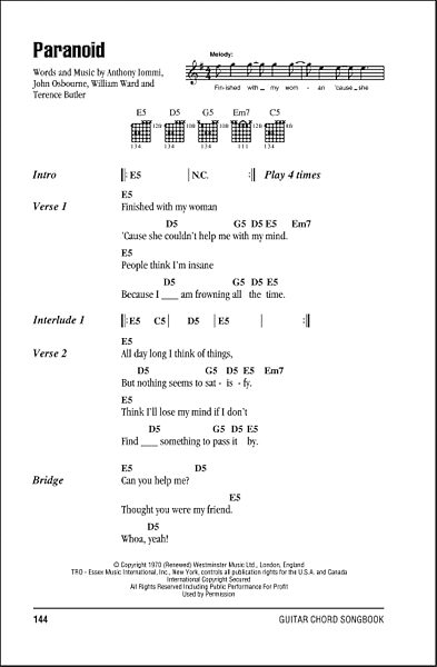 open zoom image for Paranoid - Guitar Chords/Lyrics, New, Main
