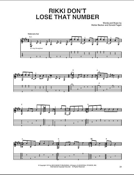 open zoom image for Rikki Don't Lose That Number - Solo Guitar, New, Main