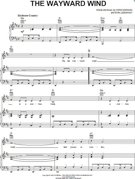 open zoom image for The Wayward Wind - Piano/Vocal/Guitar, New, Main