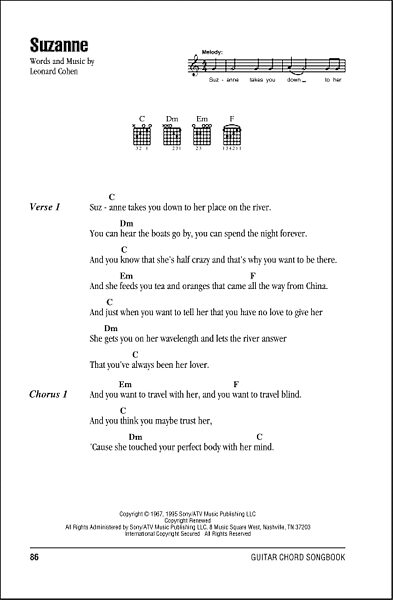 open zoom image for Suzanne - Guitar Chords/Lyrics, New, Main