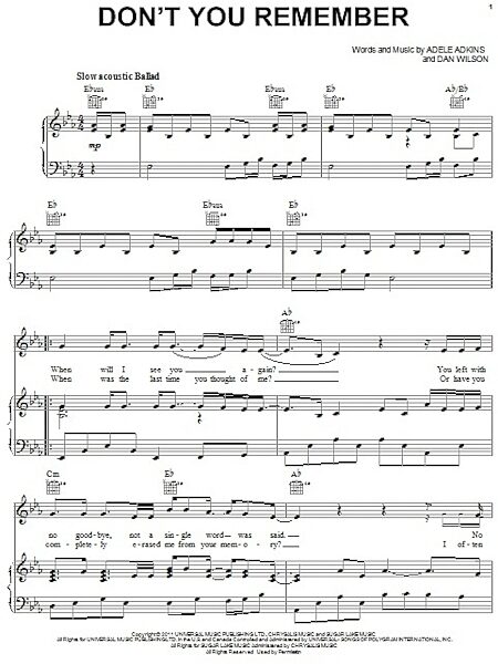 open zoom image for Don't You Remember - Piano/Vocal/Guitar, New, Main