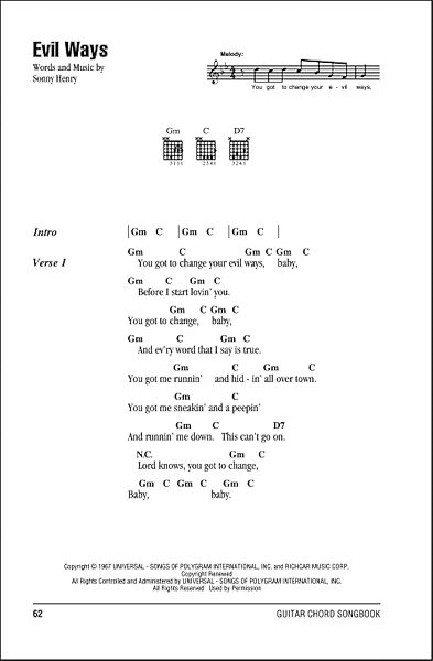 open zoom image for Evil Ways - Guitar Chords/Lyrics, New, Main