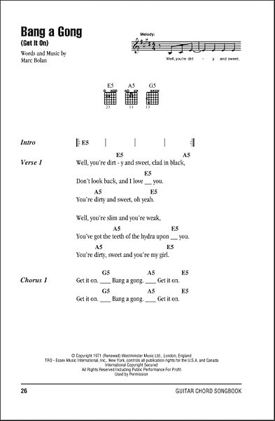 open zoom image for Bang A Gong (Get It On) - Guitar Chords/Lyrics, New, Main