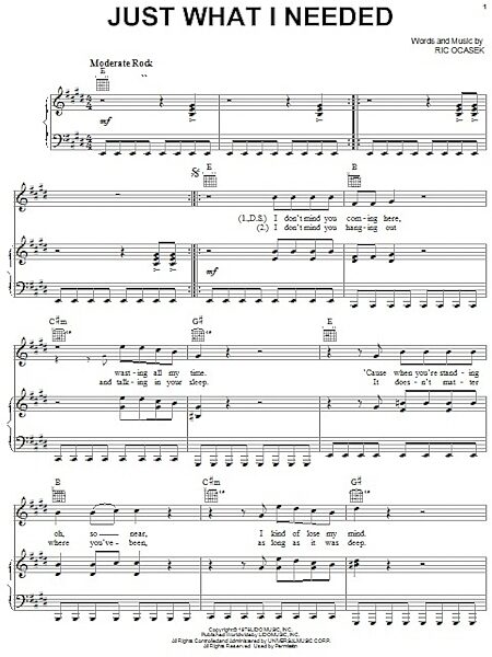 open zoom image for Just What I Needed - Piano/Vocal/Guitar, New, Main
