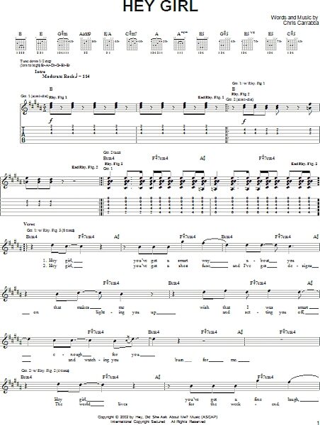 open zoom image for Hey Girl - Guitar TAB, New, Main