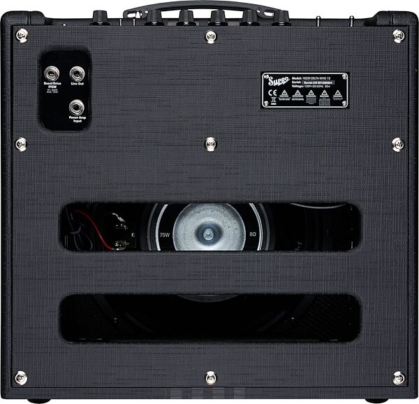 open zoom image for Supro Delta King 12 Guitar Combo Amplifier (15 Watts, 1x12"), Black/Black, Action Position Back