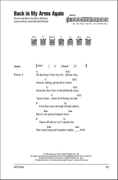 open zoom image for Back In My Arms Again - Guitar Chords/Lyrics, New, Main