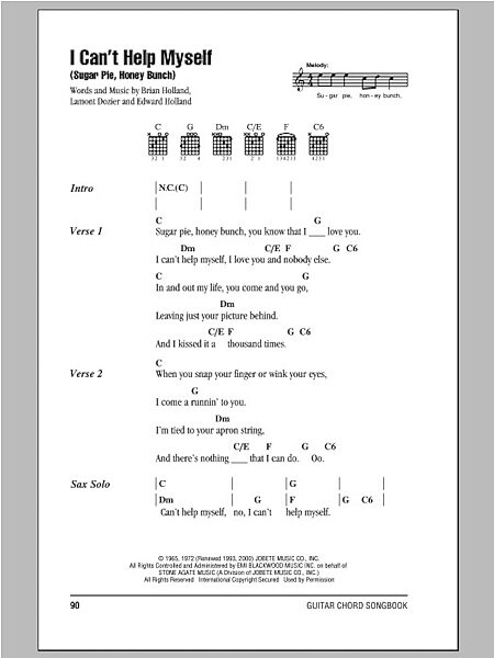 open zoom image for I Can't Help Myself (Sugar Pie, Honey Bunch) - Guitar Chords/Lyrics, New, Main