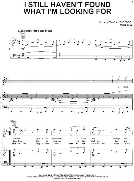 open zoom image for I Still Haven't Found What I'm Looking For - Piano/Vocal/Guitar, New, Main