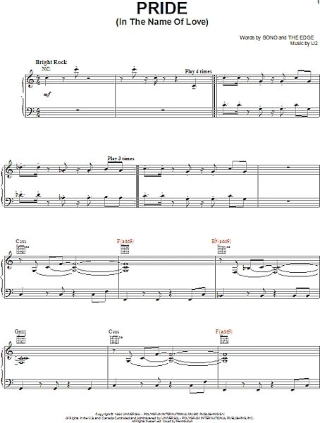 open zoom image for Pride (In The Name Of Love) - Piano/Vocal/Guitar, New, Main