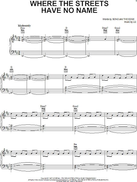 open zoom image for Where The Streets Have No Name - Piano/Vocal/Guitar, New, Main