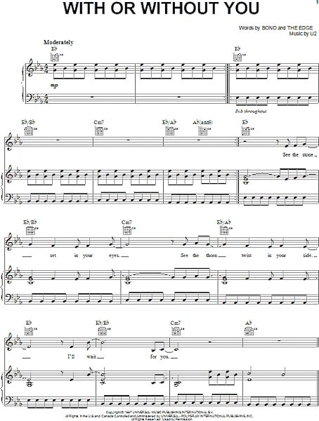 open zoom image for With Or Without You - Piano/Vocal/Guitar, New, Main