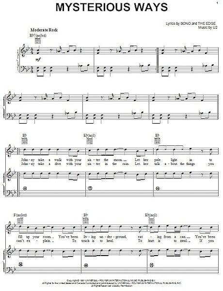 open zoom image for Mysterious Ways - Piano/Vocal/Guitar, New, Main