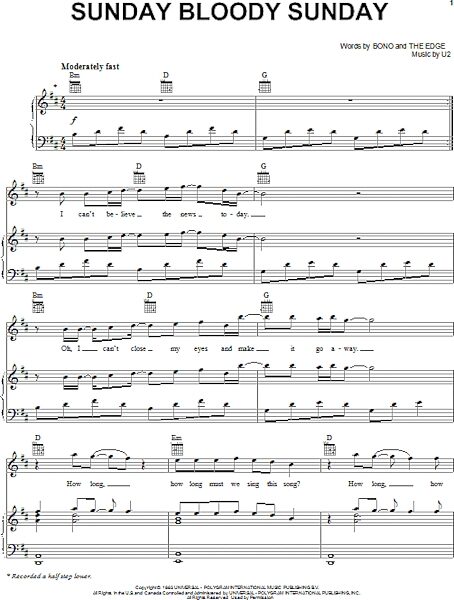 open zoom image for Sunday Bloody Sunday - Piano/Vocal/Guitar, New, Main
