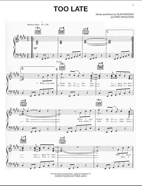 open zoom image for Too Late - Piano/Vocal/Guitar, New, Main