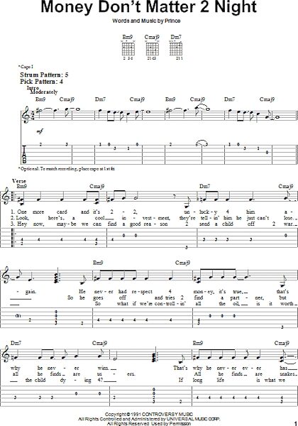 open zoom image for Money Don't Matter 2 Night - Easy Guitar with TAB, New, Main