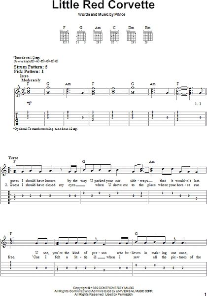 open zoom image for Little Red Corvette - Easy Guitar with TAB, New, Main