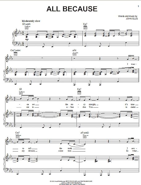 open zoom image for All Because - Piano/Vocal/Guitar, New, Main