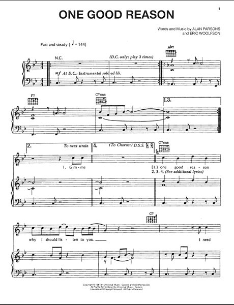open zoom image for One Good Reason - Piano/Vocal/Guitar, New, Main