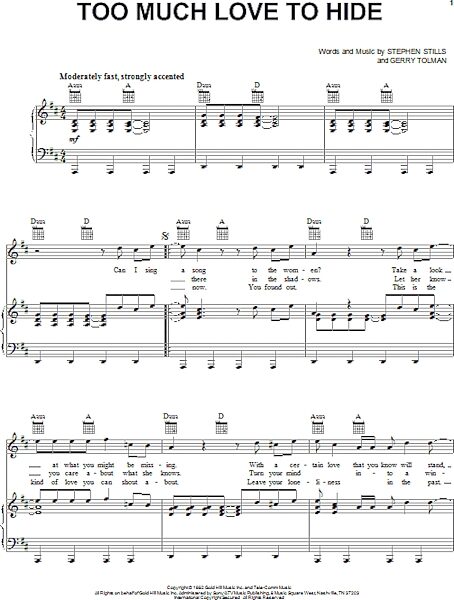 open zoom image for Too Much Love To Hide - Piano/Vocal/Guitar, New, Main