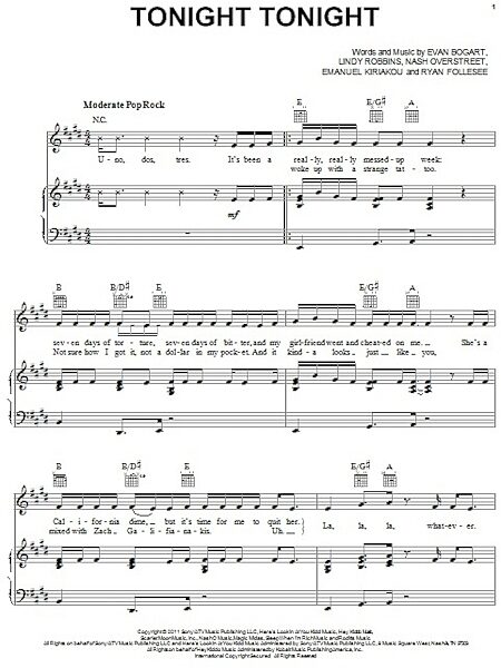 open zoom image for Tonight Tonight - Piano/Vocal/Guitar, New, Main