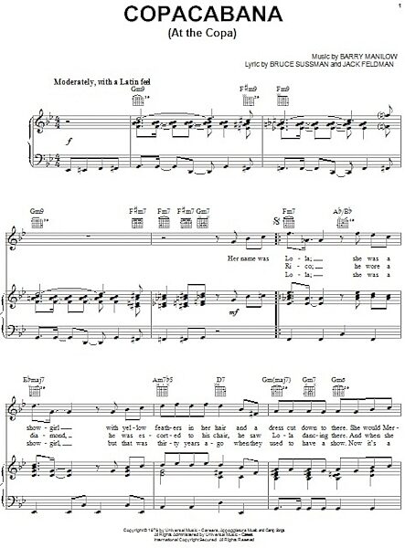 open zoom image for Copacabana (At The Copa) - Piano/Vocal/Guitar, New, Main