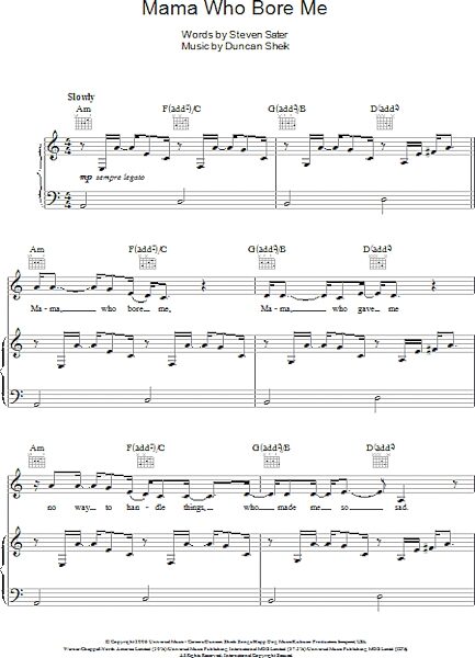 open zoom image for Mama Who Bore Me - Piano/Vocal/Guitar, New, Main