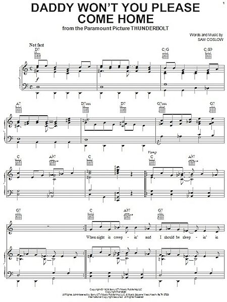 open zoom image for Daddy Won't You Please Come Home - Piano/Vocal/Guitar, New, Main