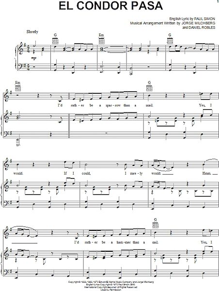open zoom image for El Condor Pasa (If I Could) - Piano/Vocal/Guitar, New, Main
