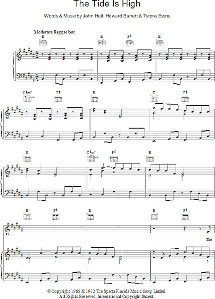 open zoom image for The Tide Is High - Piano/Vocal/Guitar, New, Main