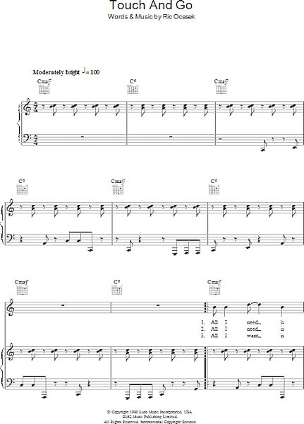 open zoom image for Touch And Go - Piano/Vocal/Guitar, New, Main