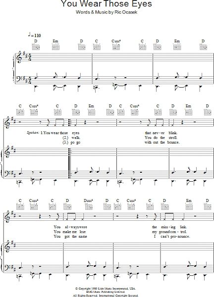 open zoom image for You Wear Those Eyes - Piano/Vocal/Guitar, New, Main