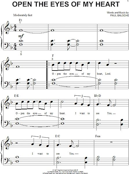 open zoom image for Open The Eyes Of My Heart - Big Note Piano, New, Main