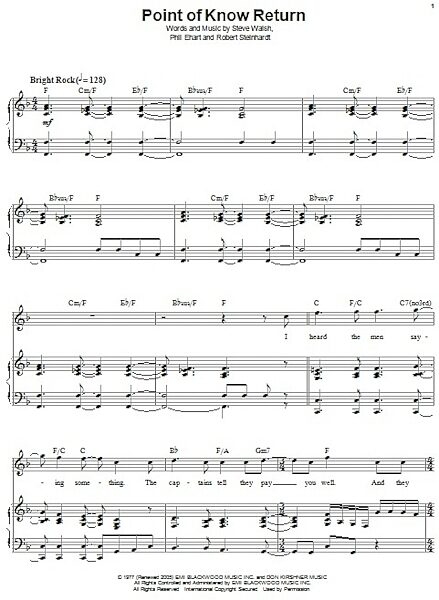 open zoom image for Point Of Know Return - Piano Vocal, New, Main