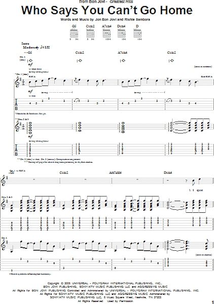 open zoom image for Who Says You Can't Go Home - Guitar TAB, New, Main